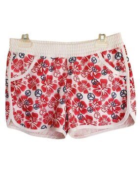 OP Girls M Swim Shorts Hawaiian Floral Swimwear Red White Pockets Beachwear Voll